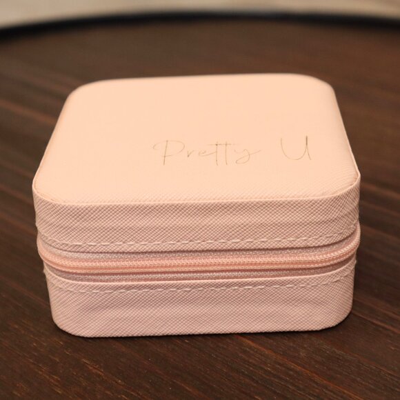 Travel Jewelry Case With Zipper Closure Compact Design Pretty U Logo Light Pink - Picture 3 of 8